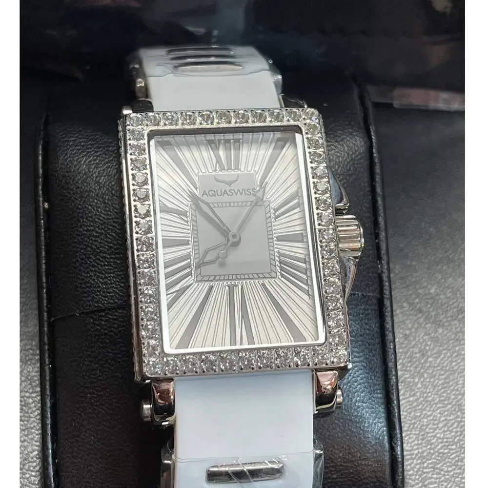 Aquaswiss Kelly Ladies Silver White Rubber White Bracelet W.Silver Watch NIB